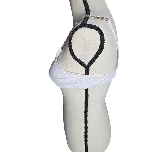 White Ribbed Swim Top Bralette With Chain Straps & Back Clasp Closure*34B - Picture 2 of 7